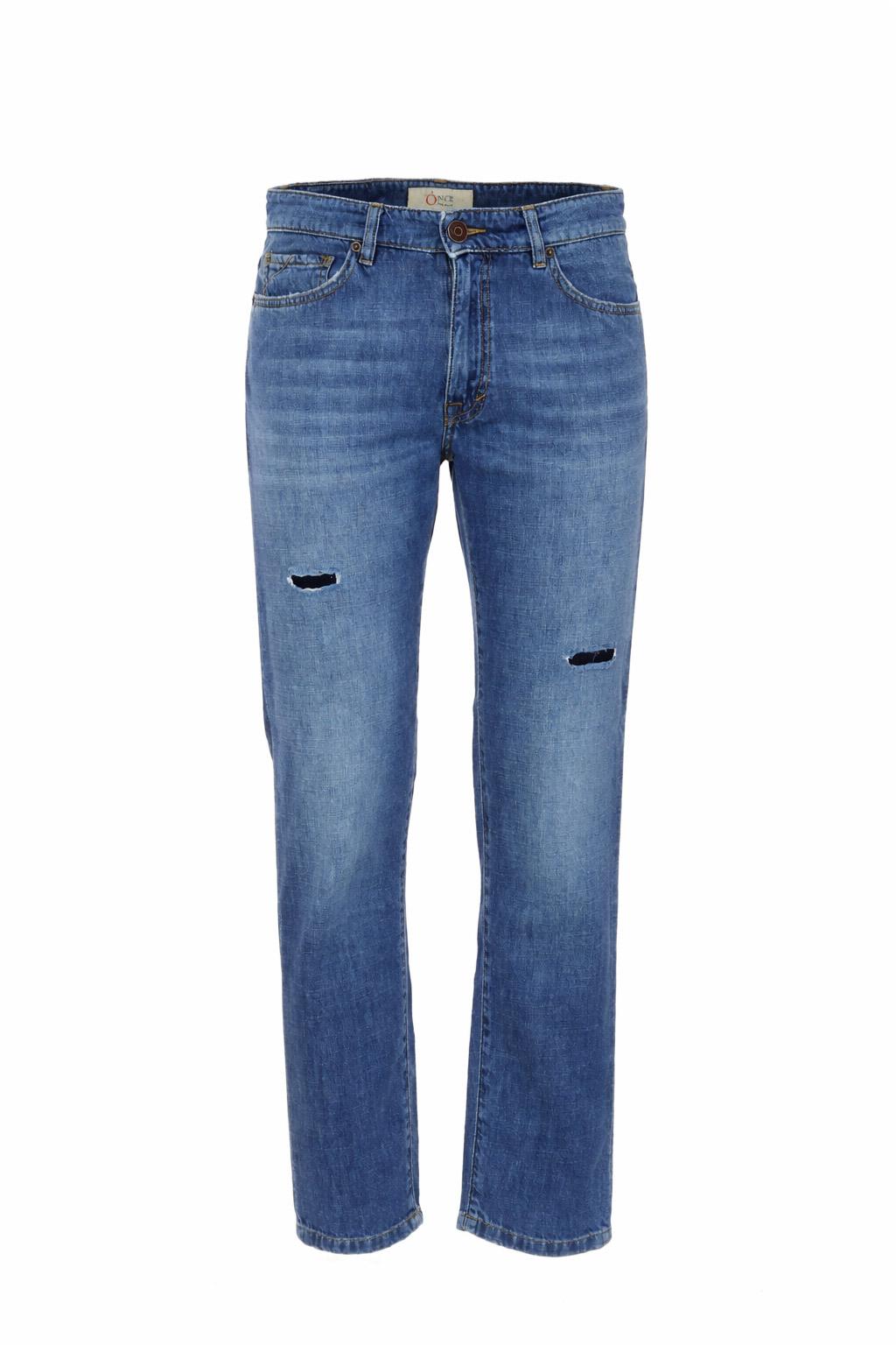 Jeans Uomo 5 Tasche Denim Used con Rotture 