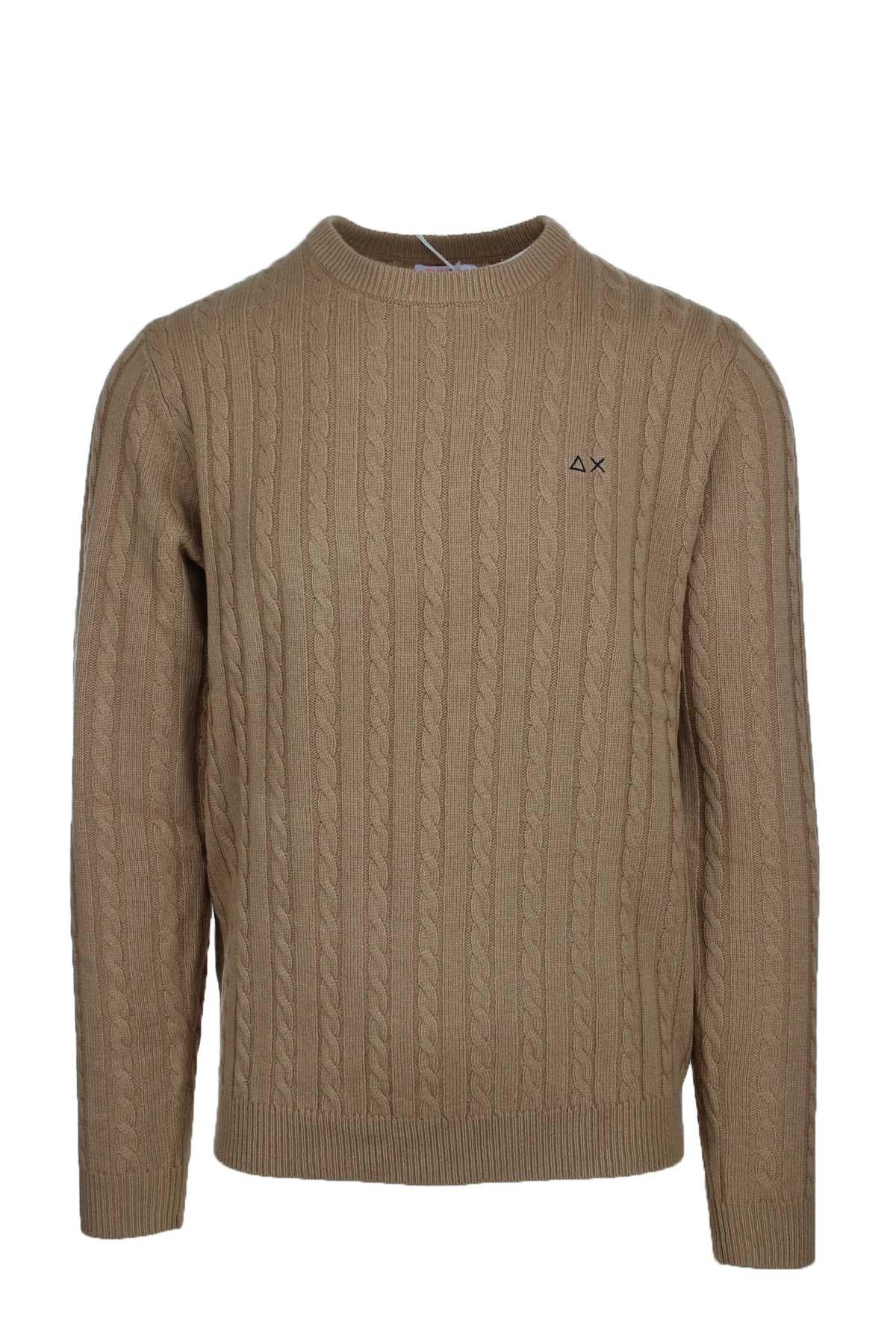 Maglia girocollo in lana a trecce 