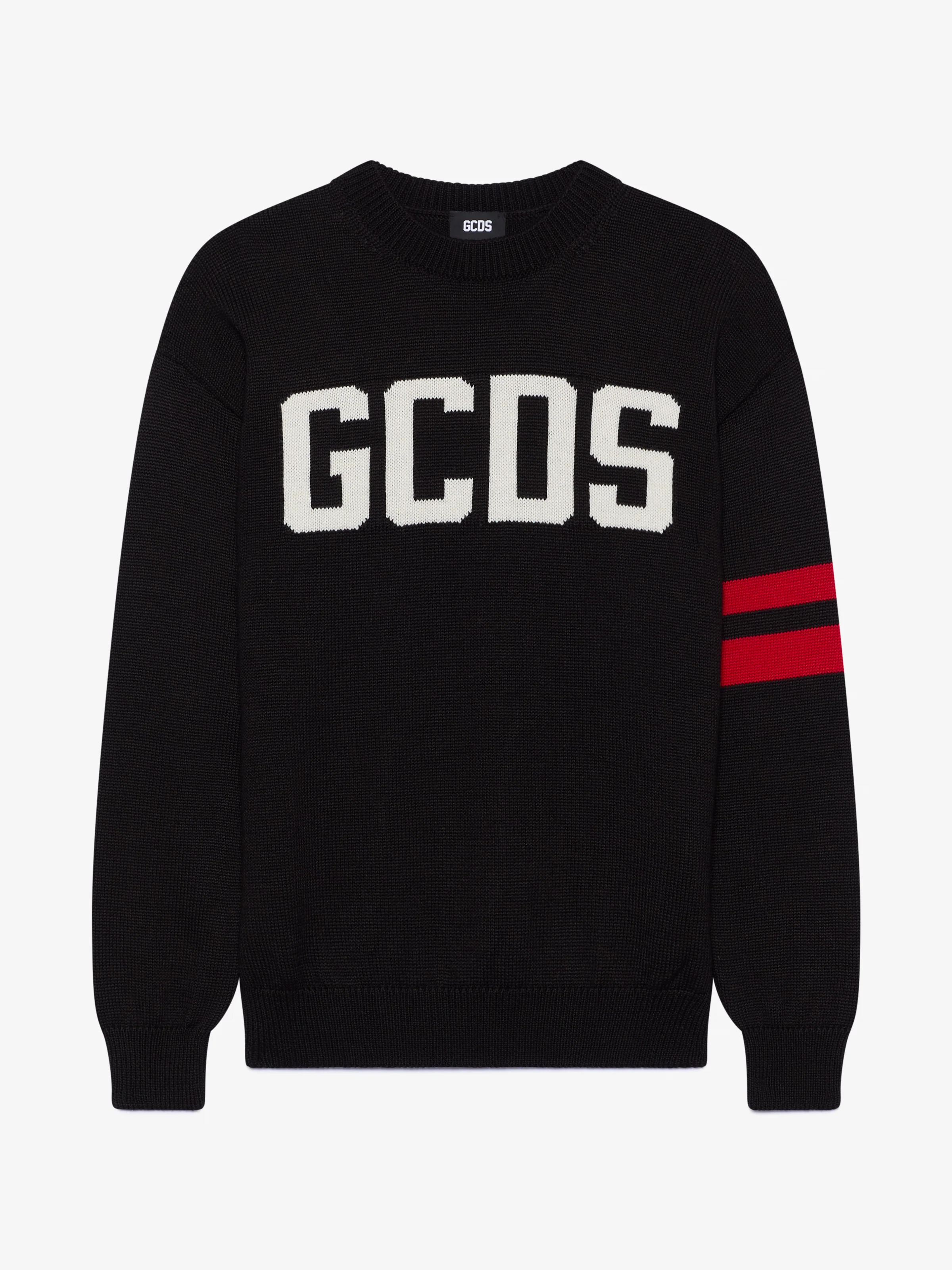 Maglione in lana con logo e doppia banda sul braccio 