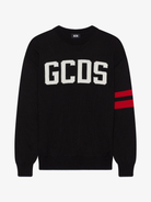 Maglione in lana con logo e doppia banda sul braccio 