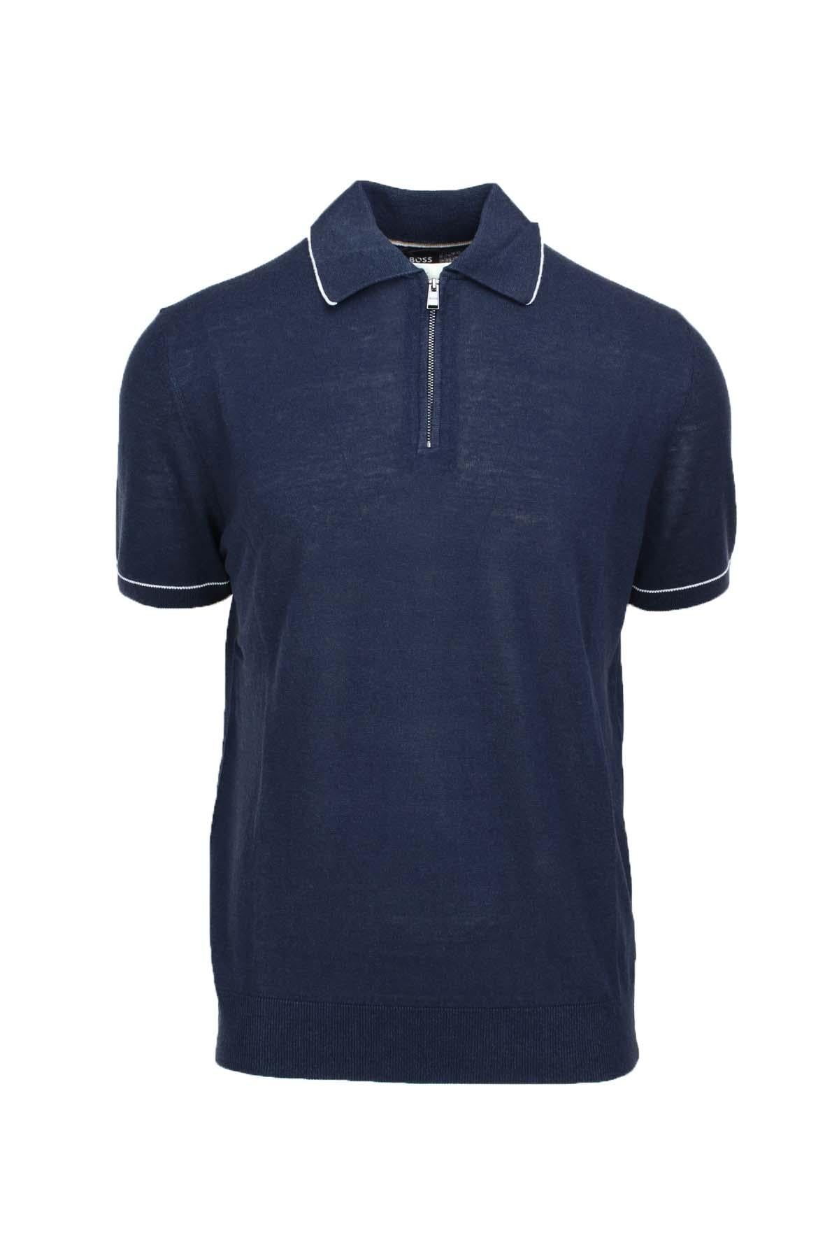 Polo mezza manica in misto lino con zip 