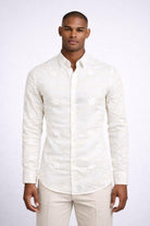 Camicia uomo ricami e fiori applicati slim fit cotone 