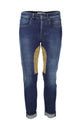 Jeans denim 5 tasche con toppa in alcantara beige