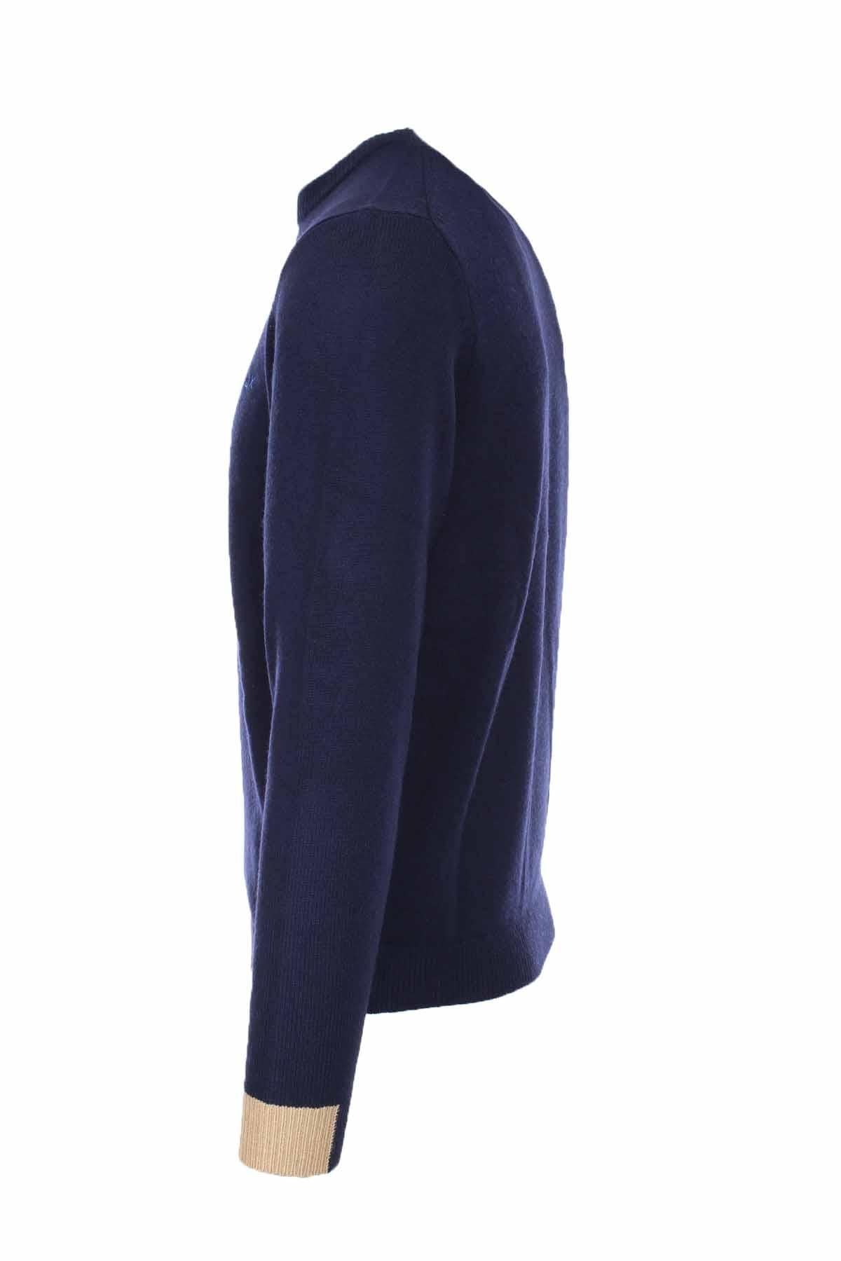 Maglia girocollo in lana con polsini in contrasto 