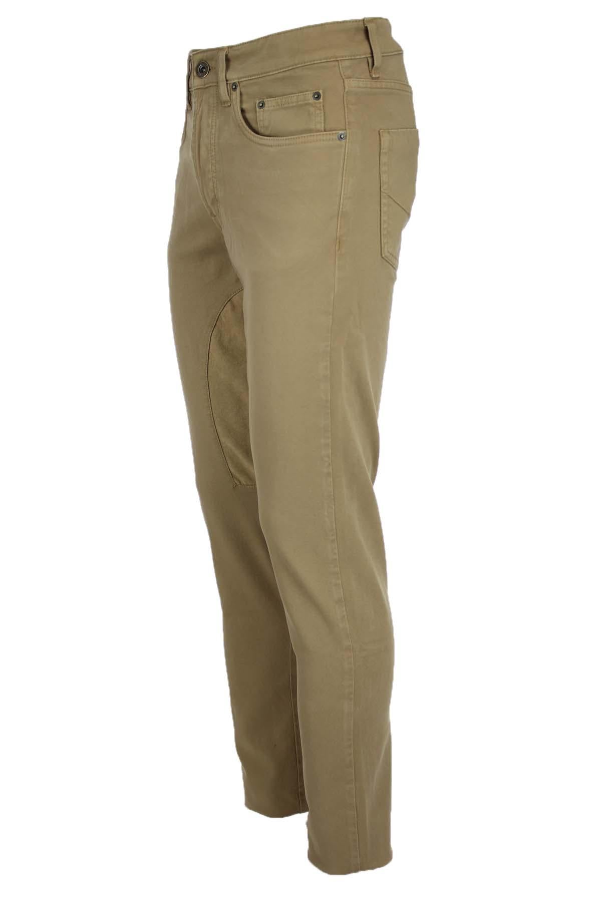 Pantalone 5 tasche in cotone con toppa in alcantara 