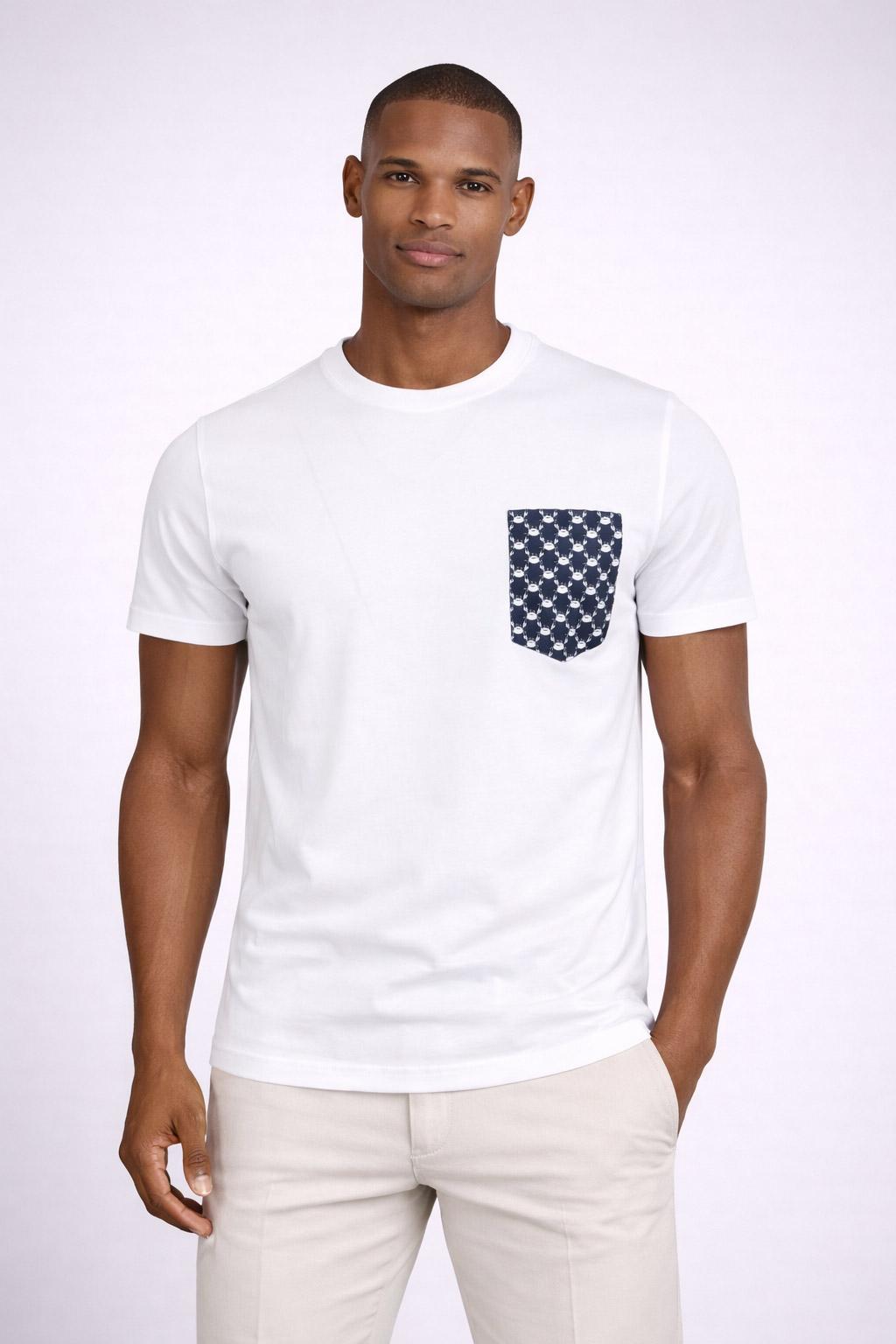 T-shirt uomo con taschino stampa granchii in cotone 