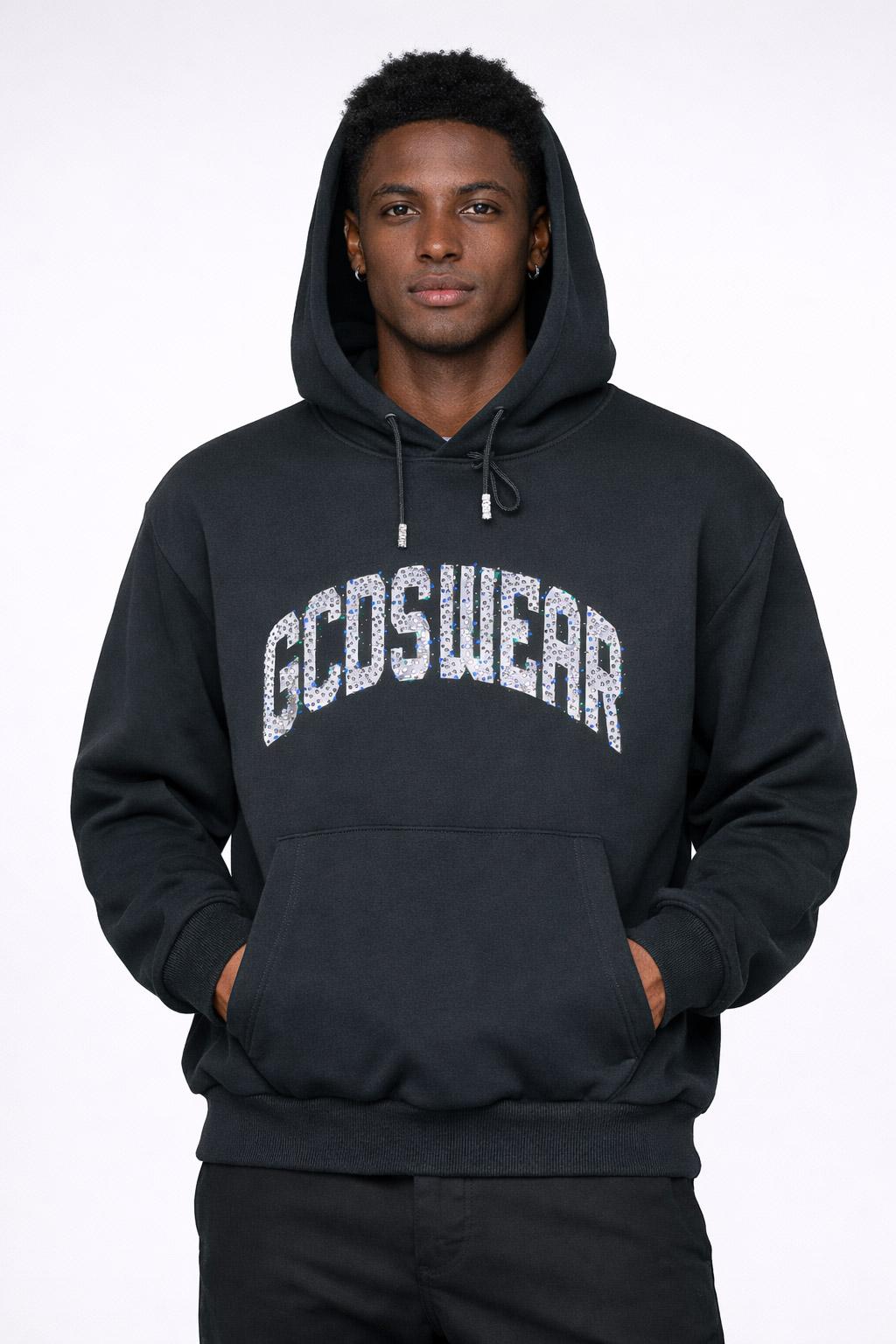 Felpa Hoodie GCDS Uomo con Logo Frontale Glitterato 