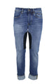 Jeans denim 5 tasche con toppa in alcantara