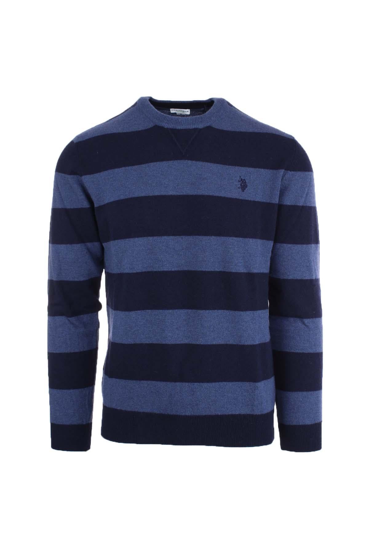 Maglia girocollo in lana con bande orizzontali 