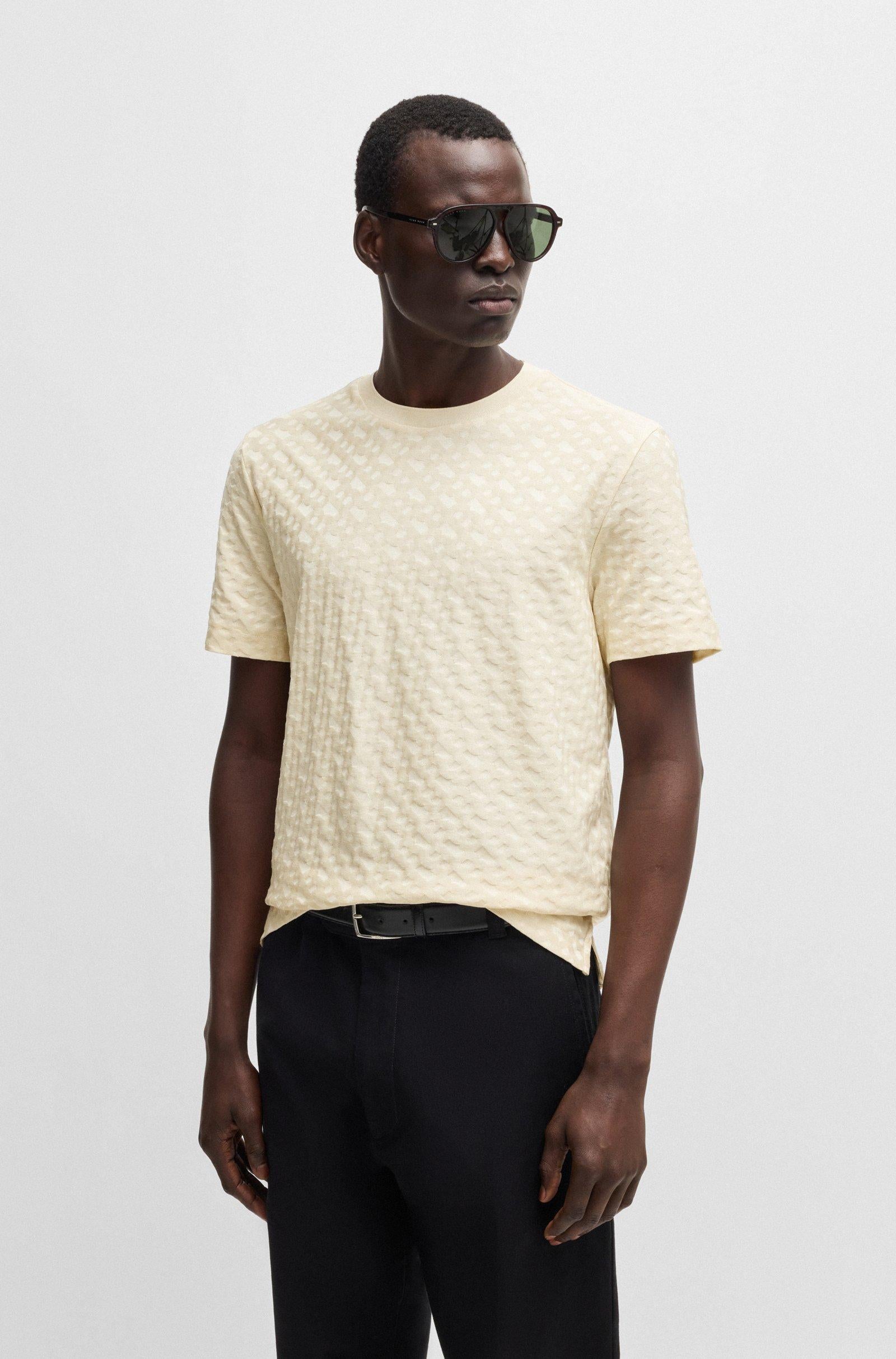 Tshirt mezza manica in cotone con monogrammi Boss 