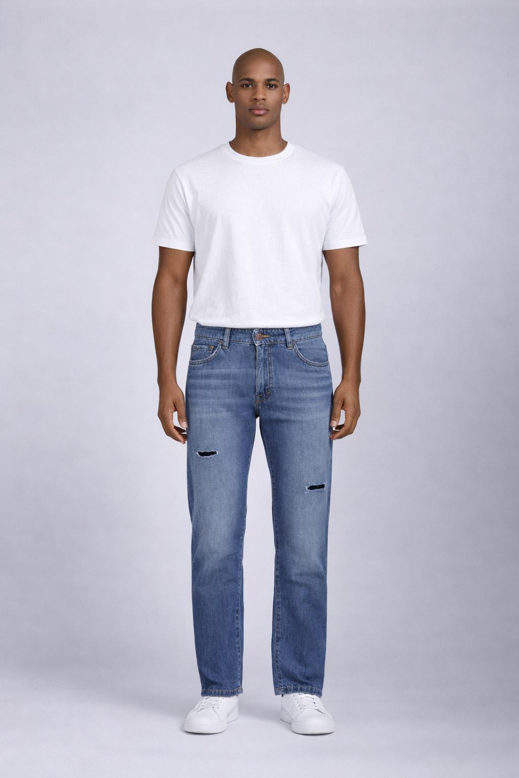 Jeans Uomo 5 Tasche Denim Used con Rotture 