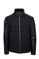Giubbotto bomber  in pelle e nylon imbottito 