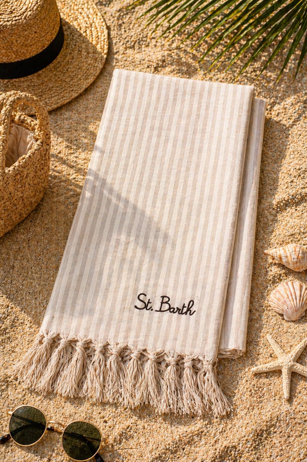 Telo Mare in Cotone a Righe con Frange 