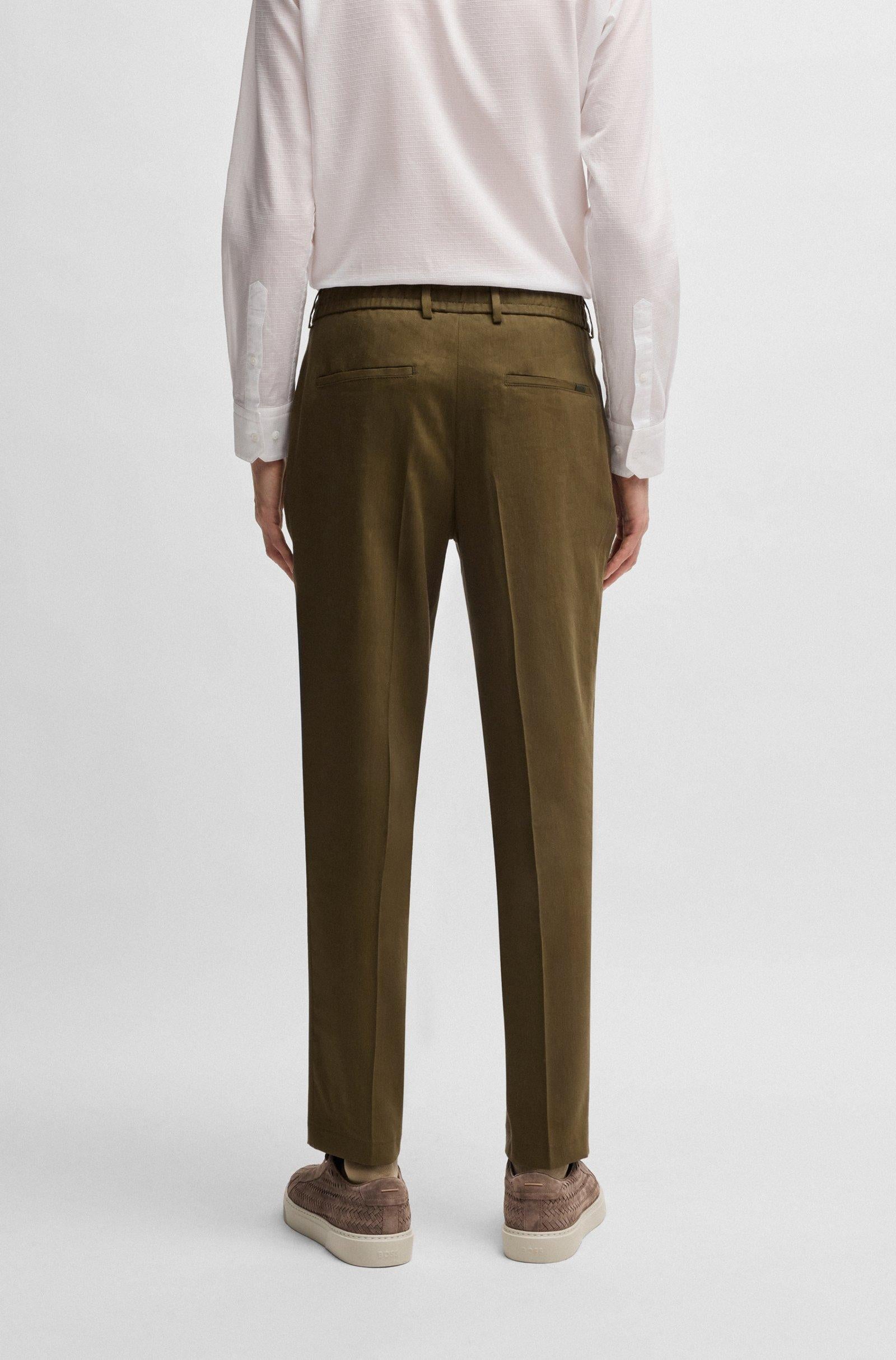 Pantaloni in misto lino con elastico e coulisse 