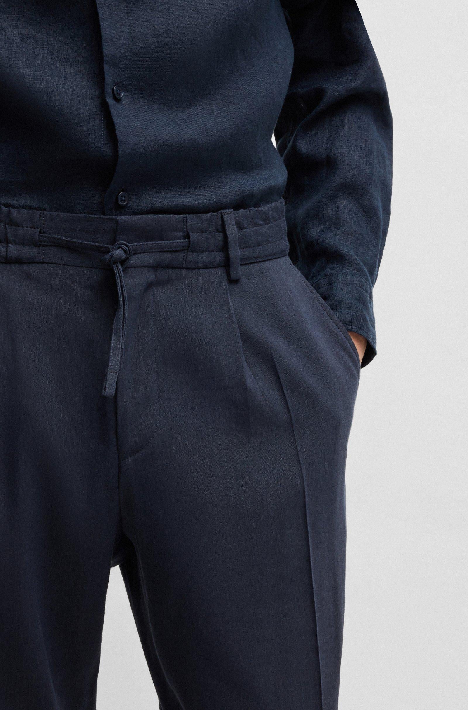 Pantaloni in misto lino con elastico e coulisse 