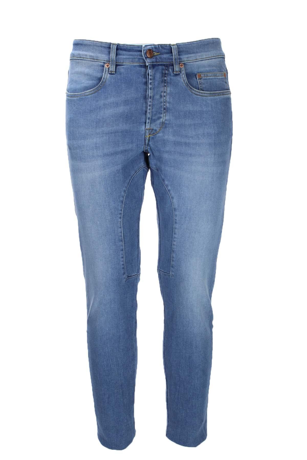 Jeans denim 5 tasche con toppe in tinta 