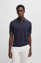 Polo mezza manica in misto lino con zip 