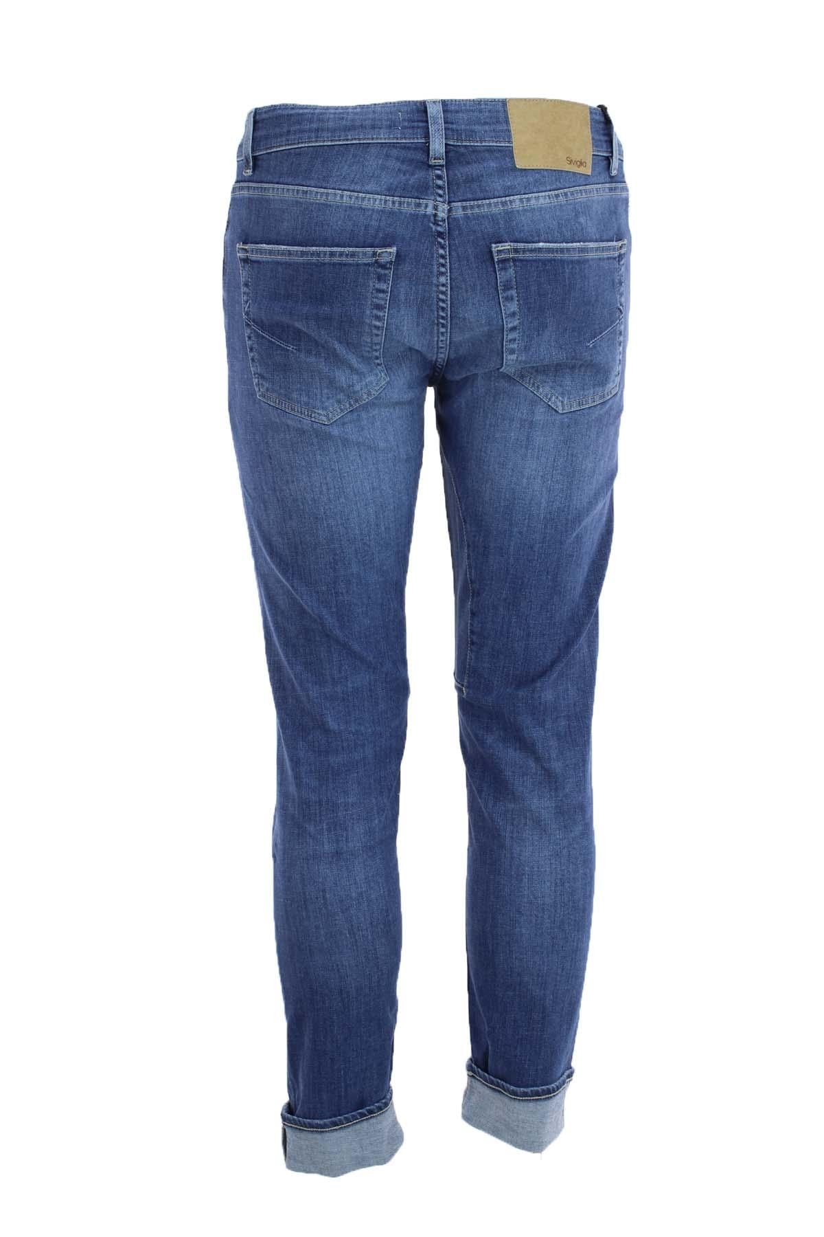 Jeans denim 5 tasche con toppe 