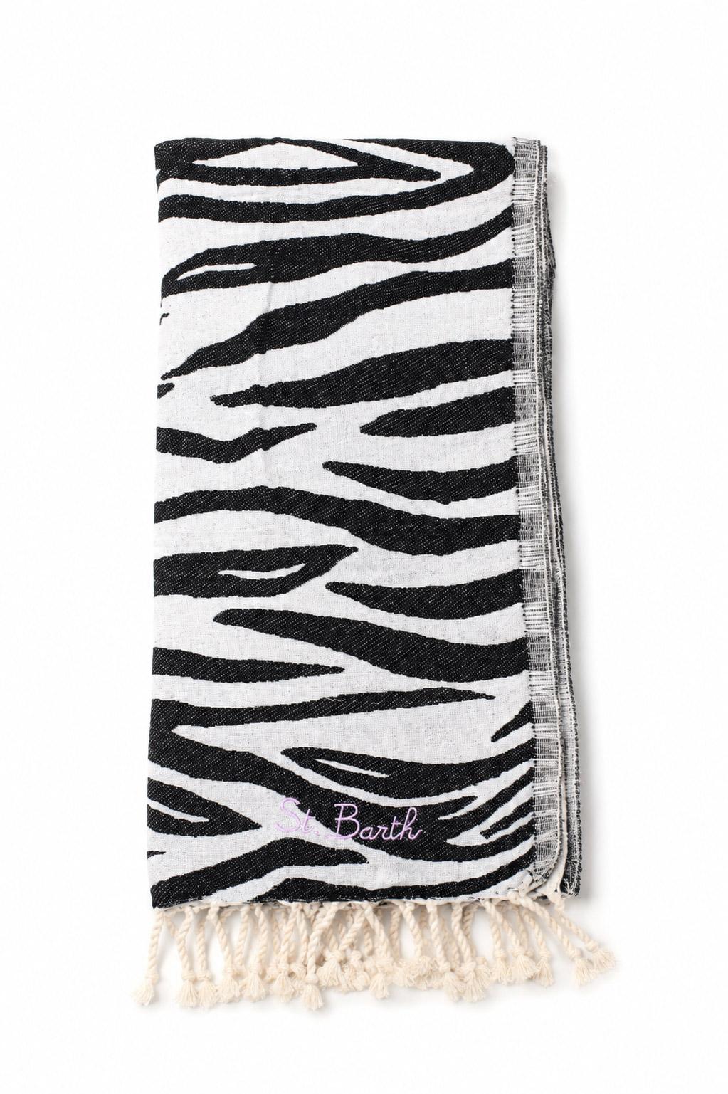 Telo Mare in Cotone fantasia zebra con Frange 