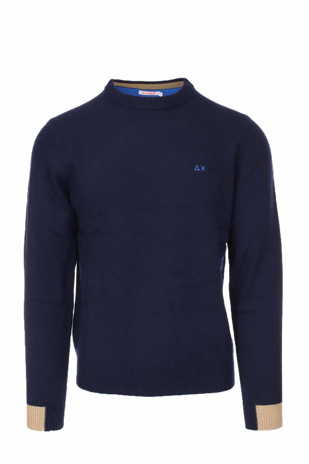 Maglia girocollo in lana con polsini in contrasto 