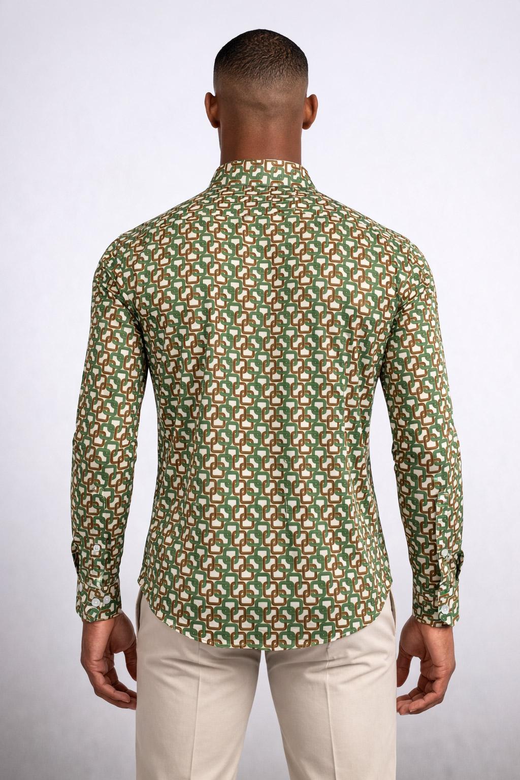 Camicia uomo fantasia geometrica slim fit in viscosa 