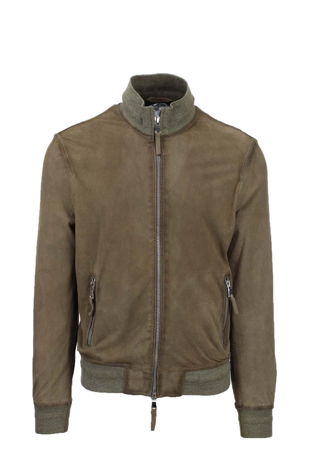 Giubbotto in pelle scamosciata microforata 