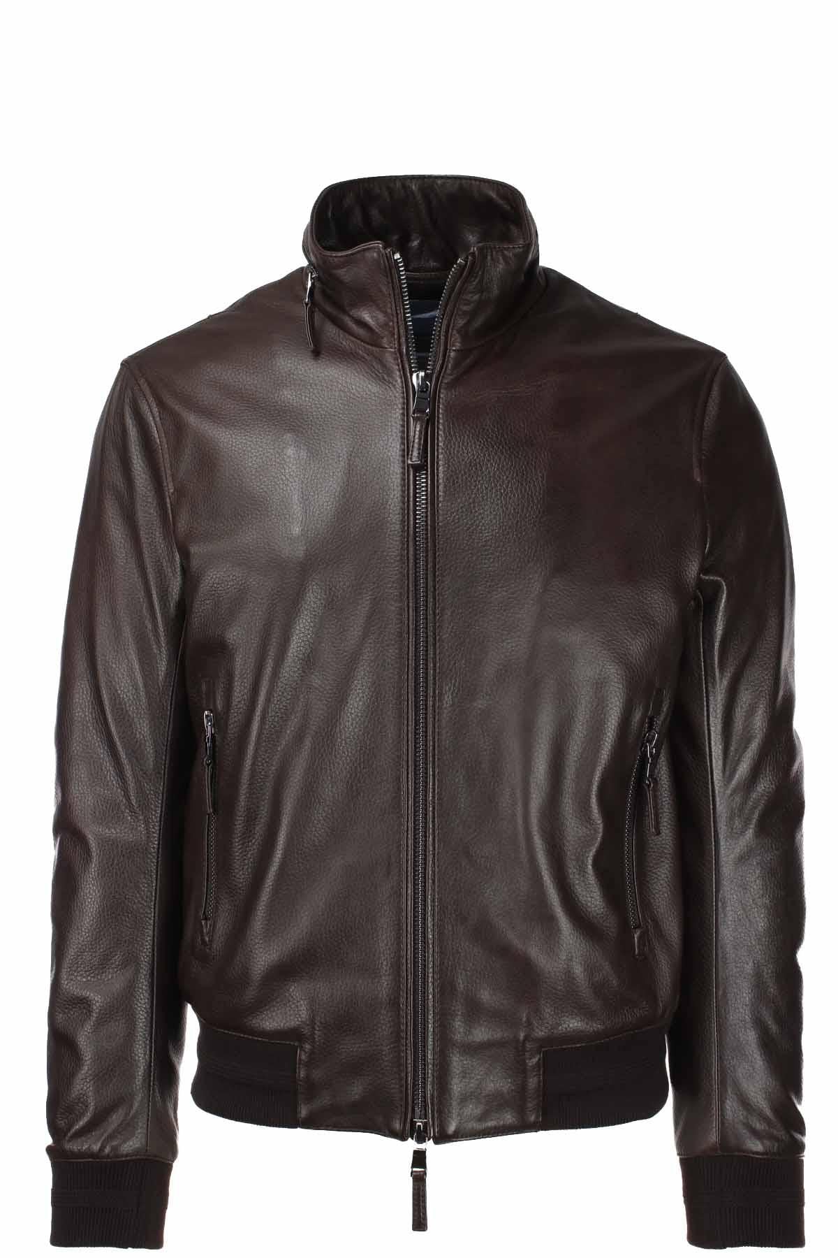 Giubbotto bomber in pelle collo aviatore 