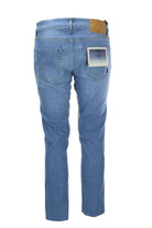 Jeans denim 5 tasche con toppe in alcantara 