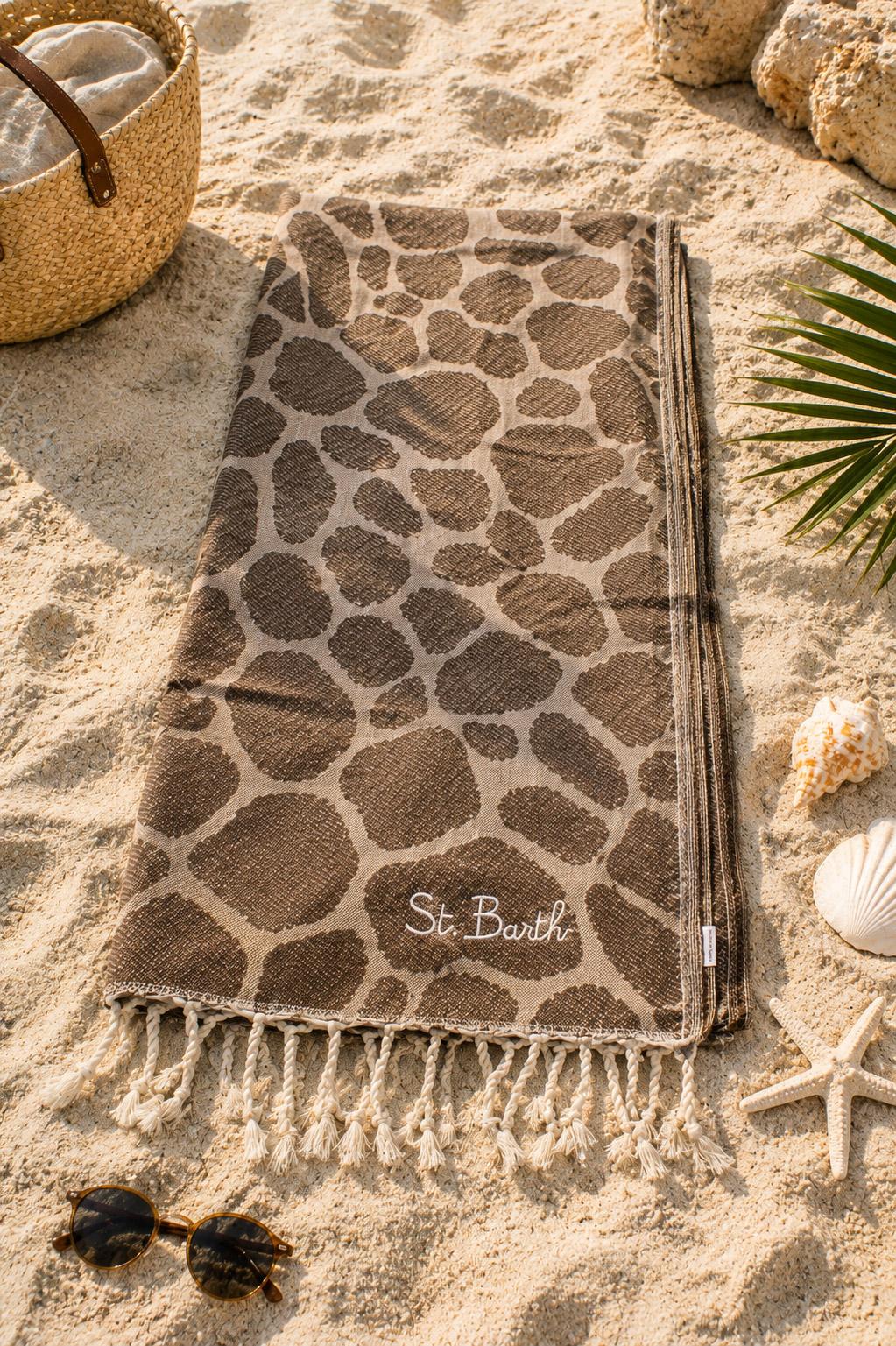 Telo Mare in Cotone fantasia giraffe con Frange 