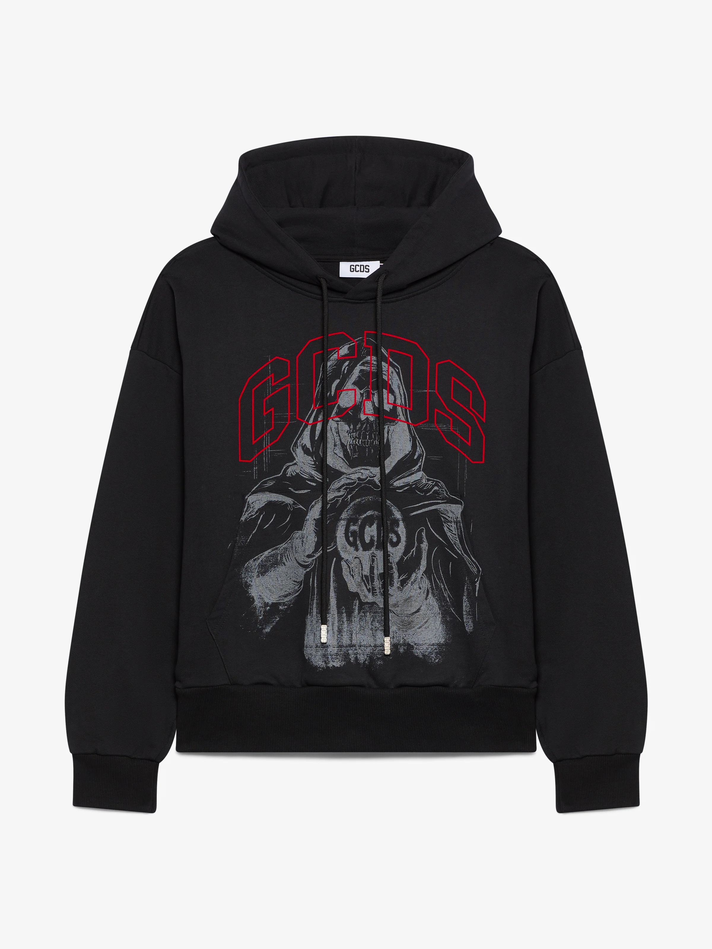 Felpa con cappuccio e stampa gotica 