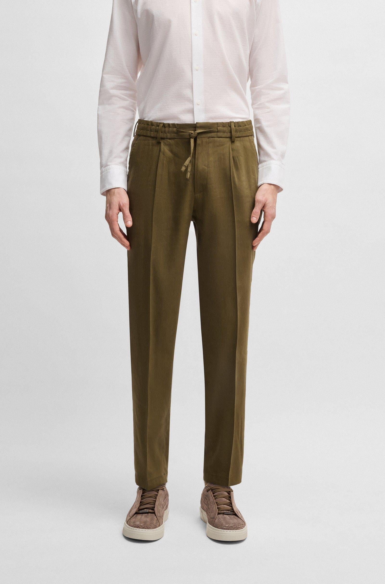 Pantaloni in misto lino con elastico e coulisse 