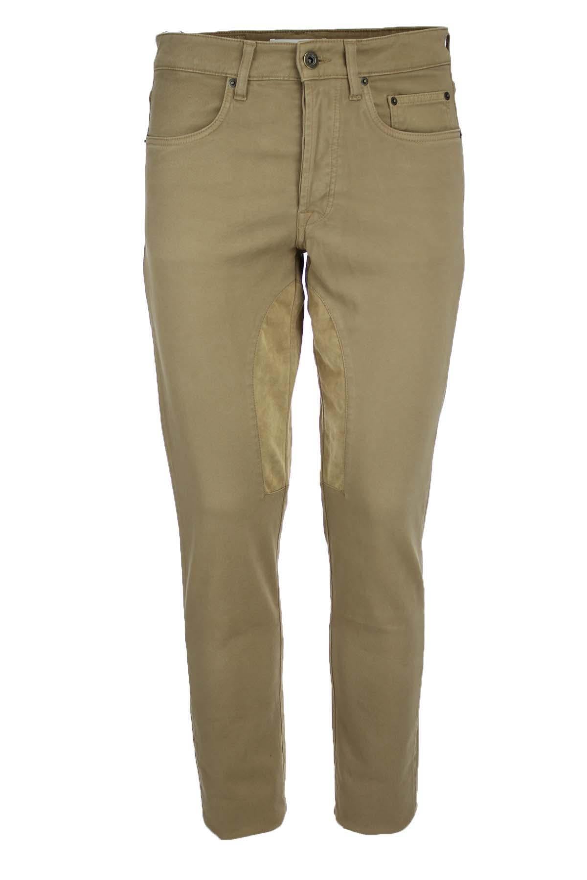 Pantalone 5 tasche in cotone con toppa in alcantara 