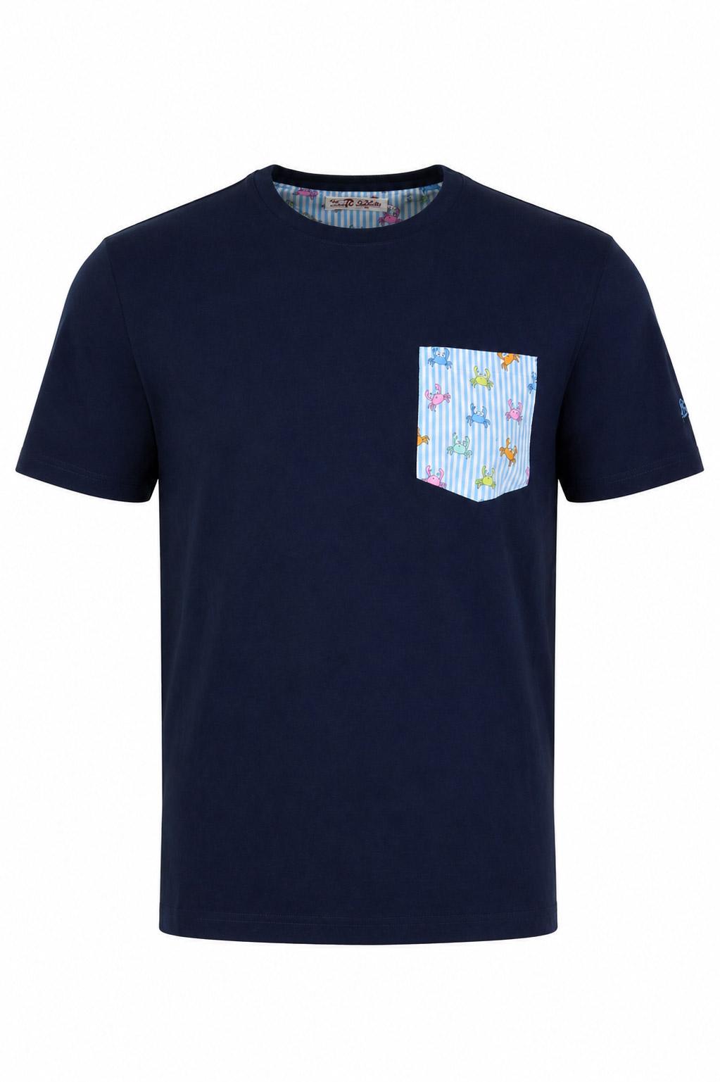 Tshirt con taschino granchi multicolor e righe 