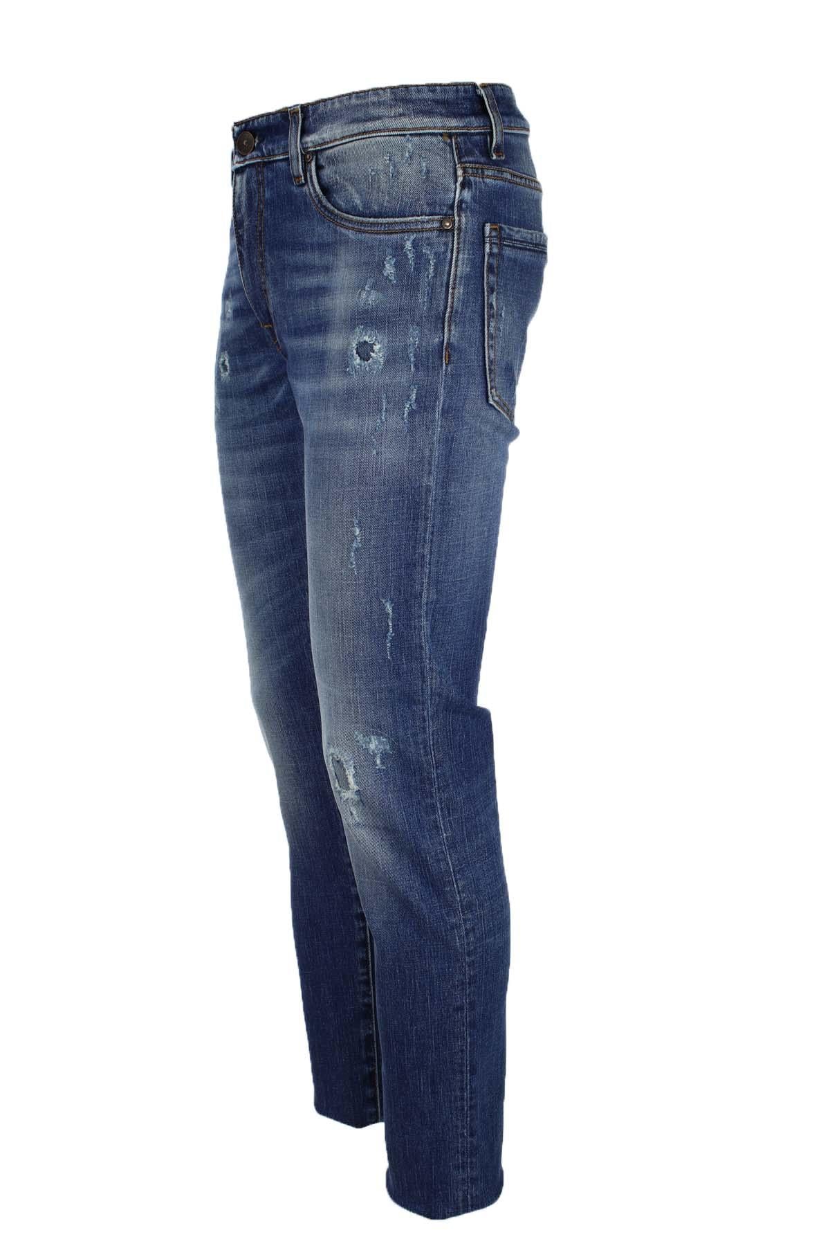 Jeans denim 5 tasche con rotture 