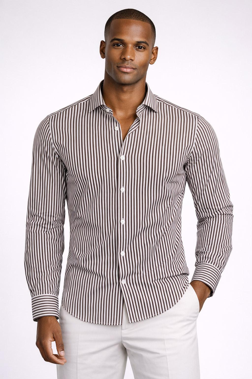Camicia Uomo a Righe in Cotone Stretch 