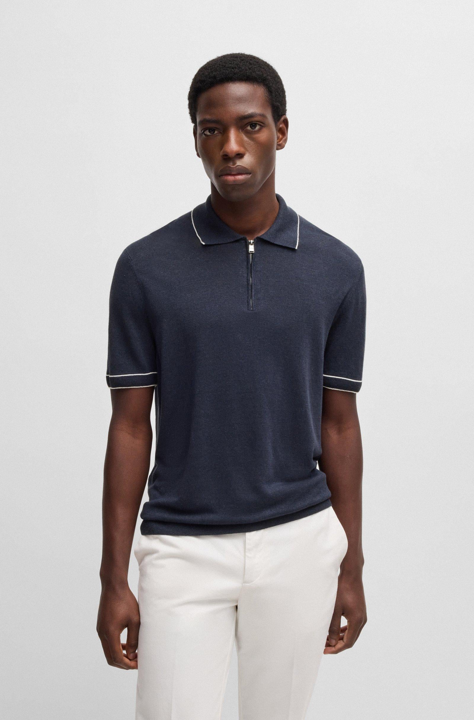 Polo mezza manica in misto lino con zip 