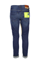 Jeans denim 5 tasche con toppa in alcantara beige 