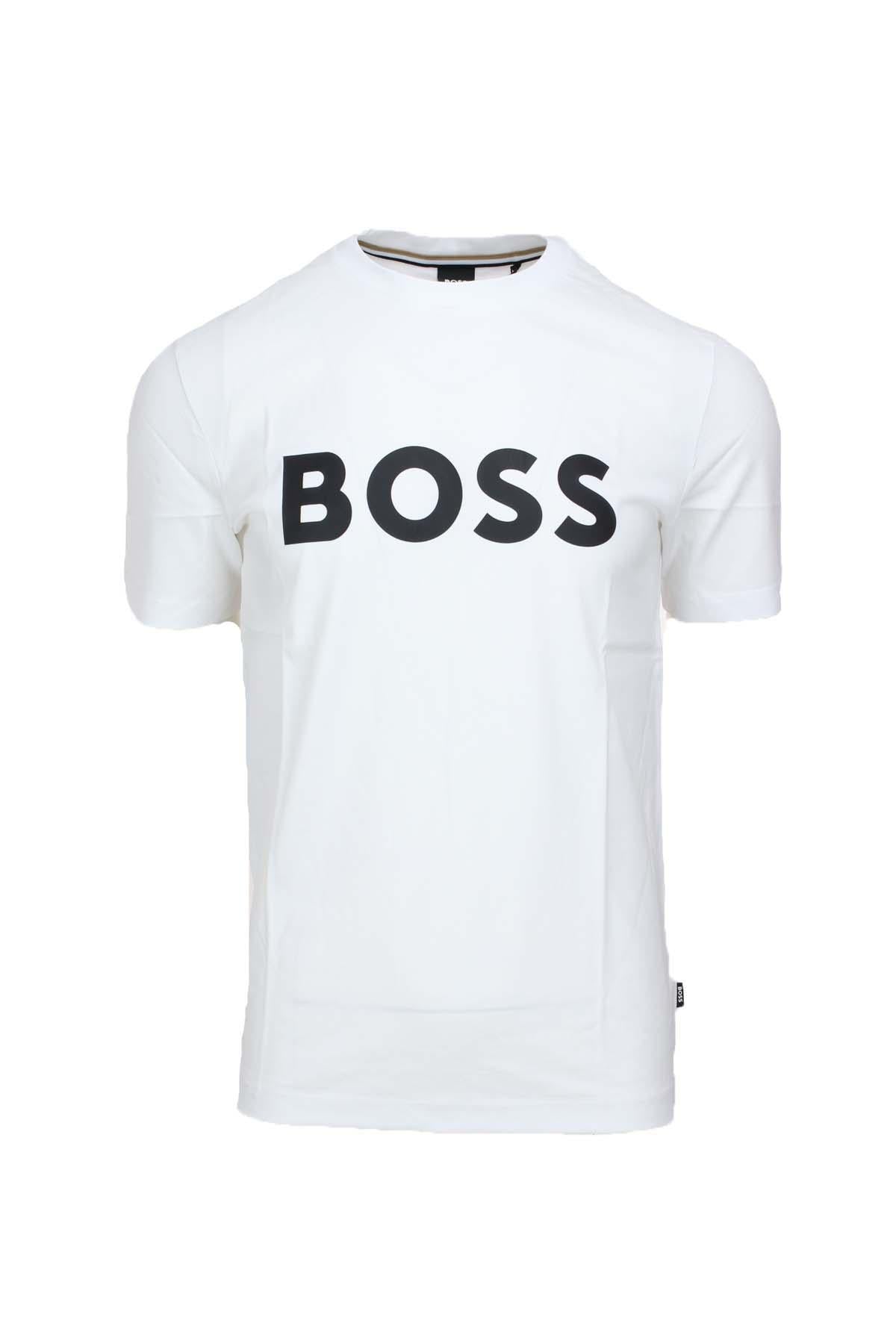 T-shirt mezza manica in cotone con maxi logo Boss 