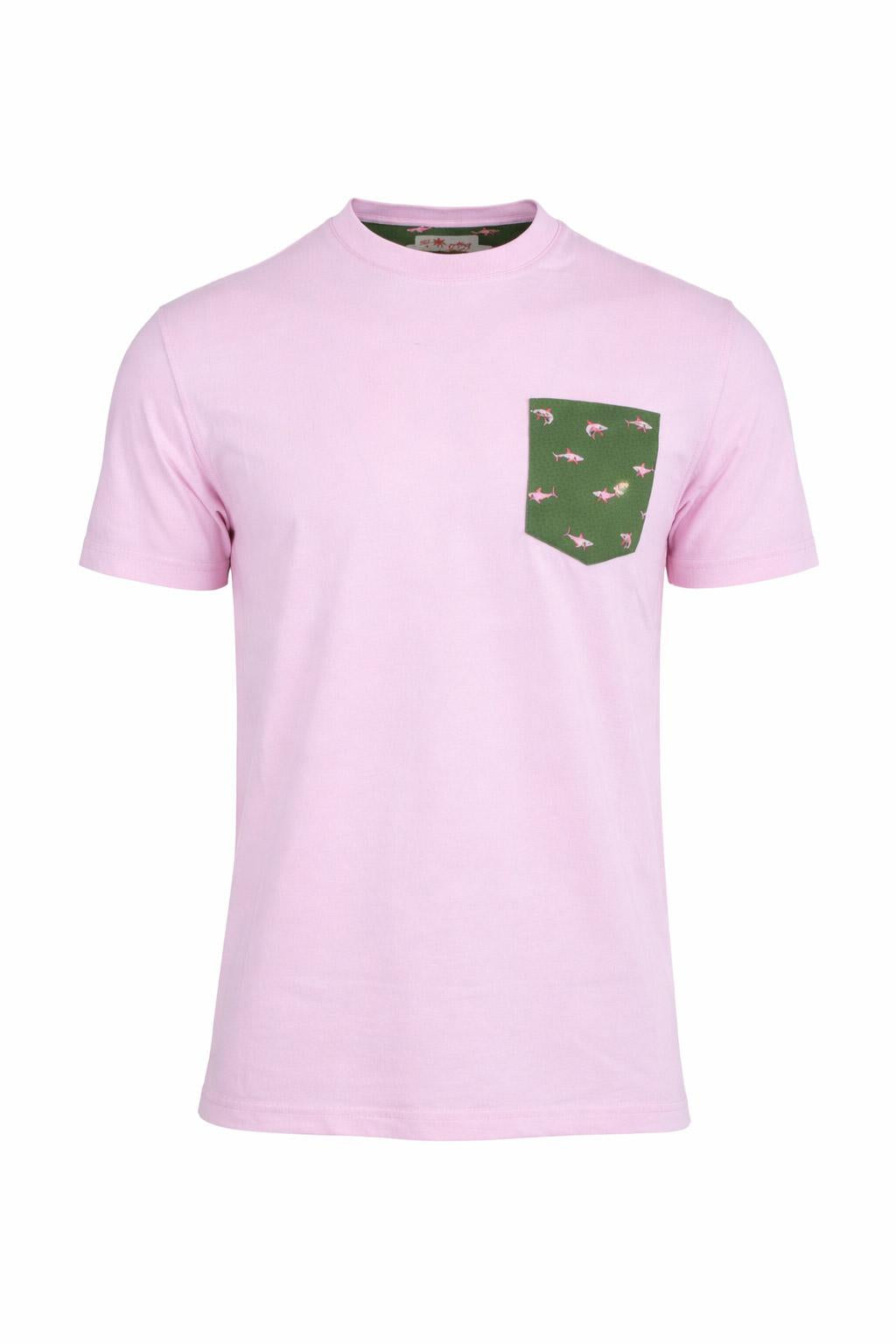 T-shirt uomo con taschino stampa squali in cotone 