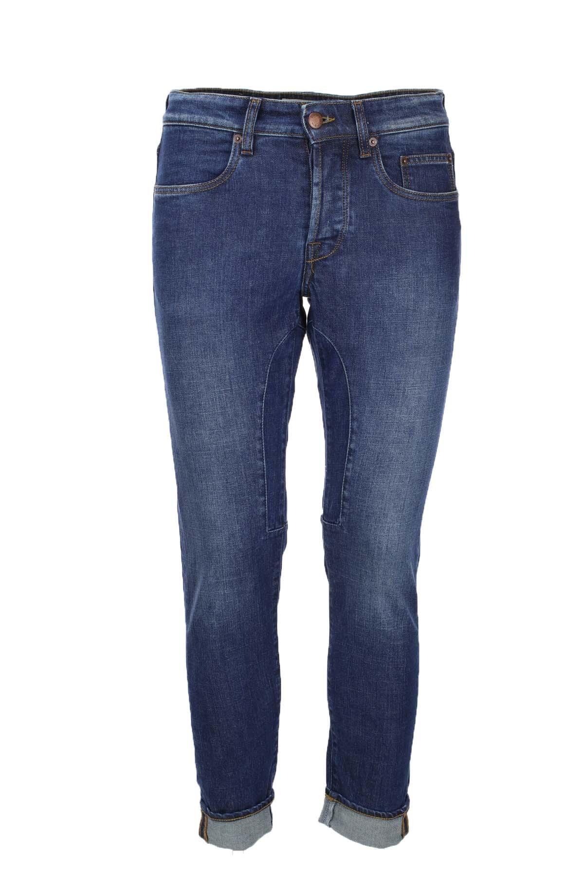 Jeans denim 5 tasche con toppe in tinta 