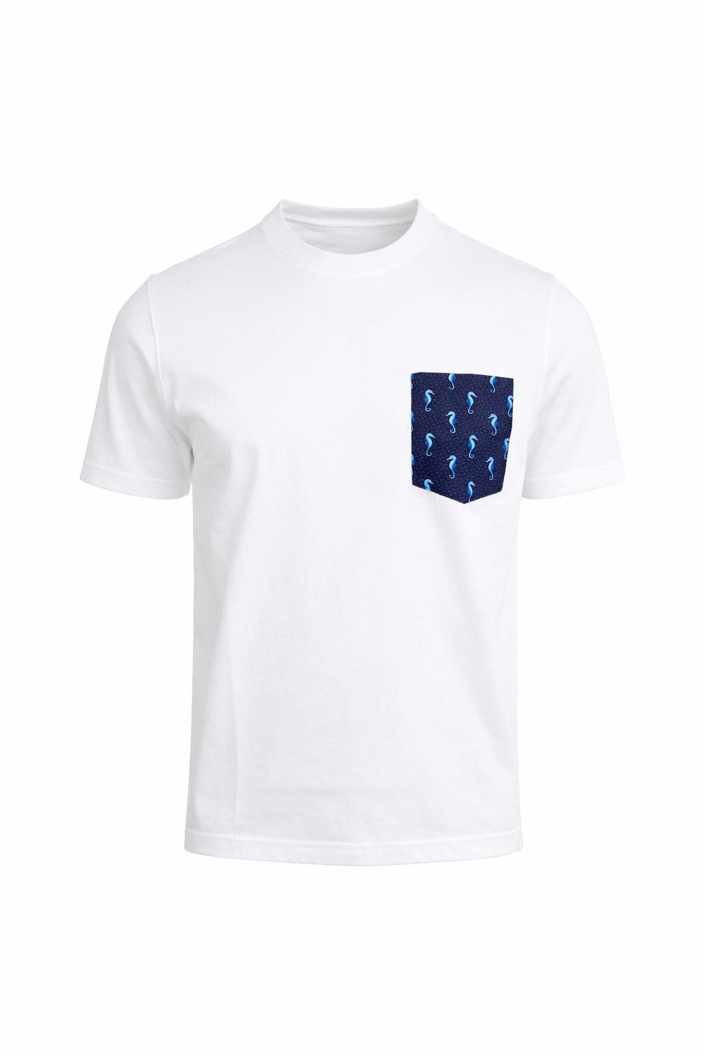 T-shirt uomo con taschino stampa cavalli marini in cotone 