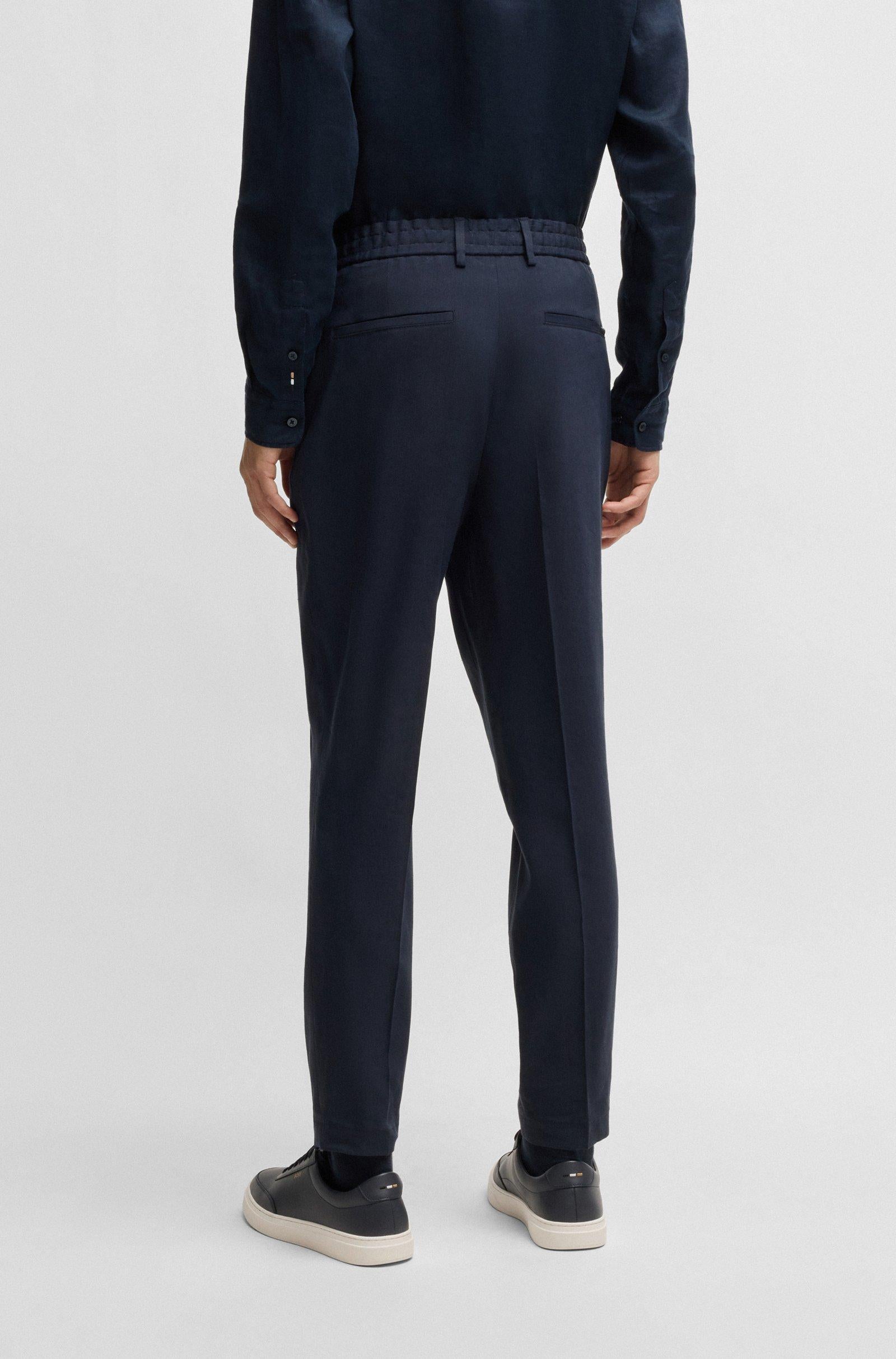 Pantaloni in misto lino con elastico e coulisse 